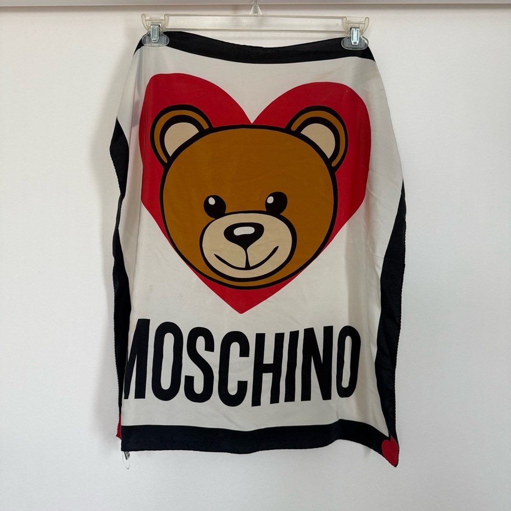 Moschino Heart Teddy Bear Silk Scarf